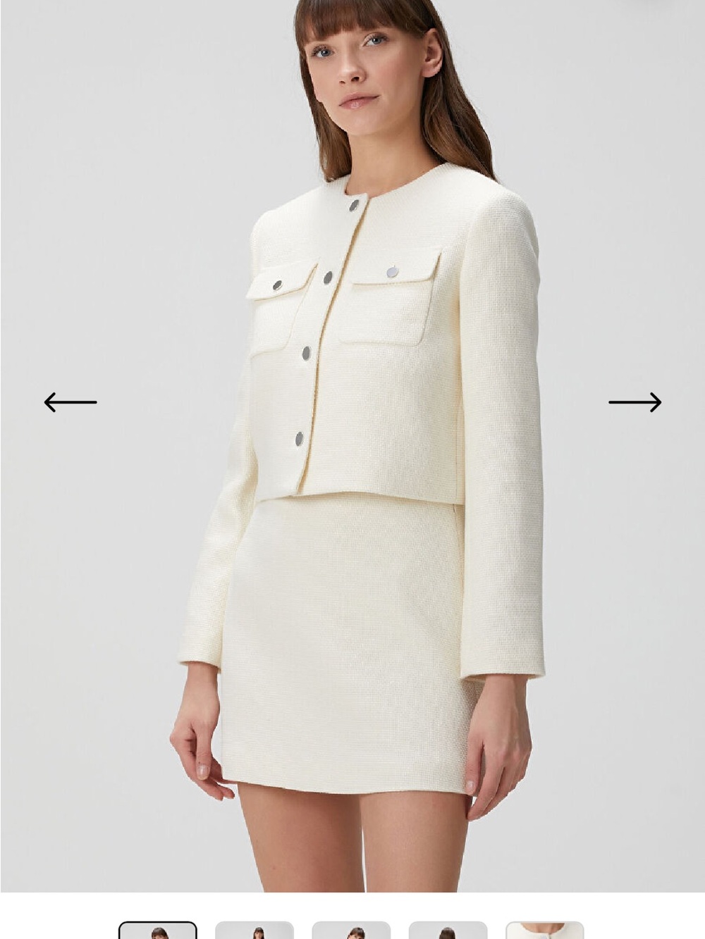 Theory Ivory Cropped Bouclé Jacket and Mini Skirt Set